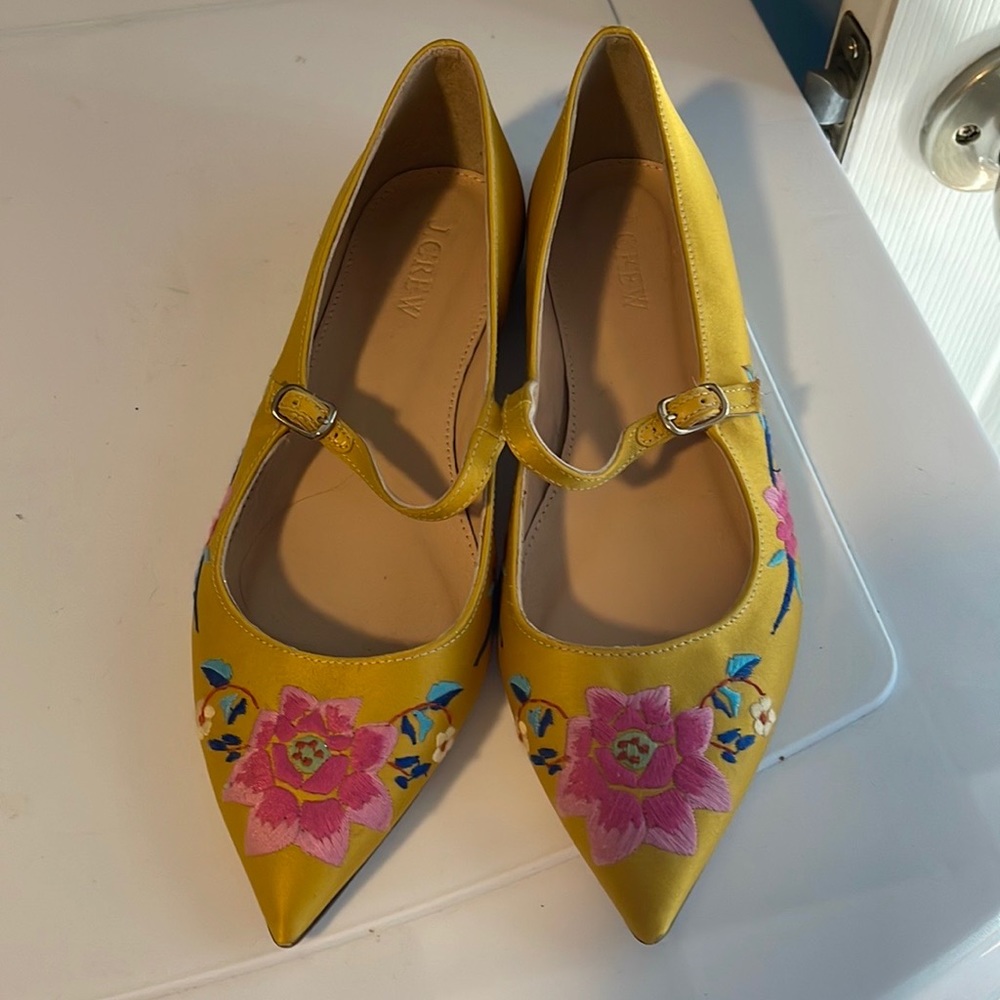 J.Crew Yellow Embroidered Flats